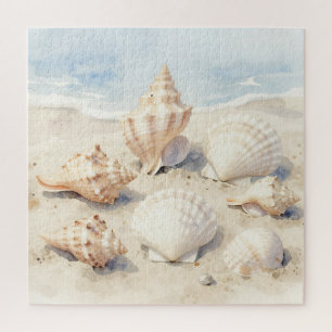 Aquarell-Muscheln Strand Szene Puzzle