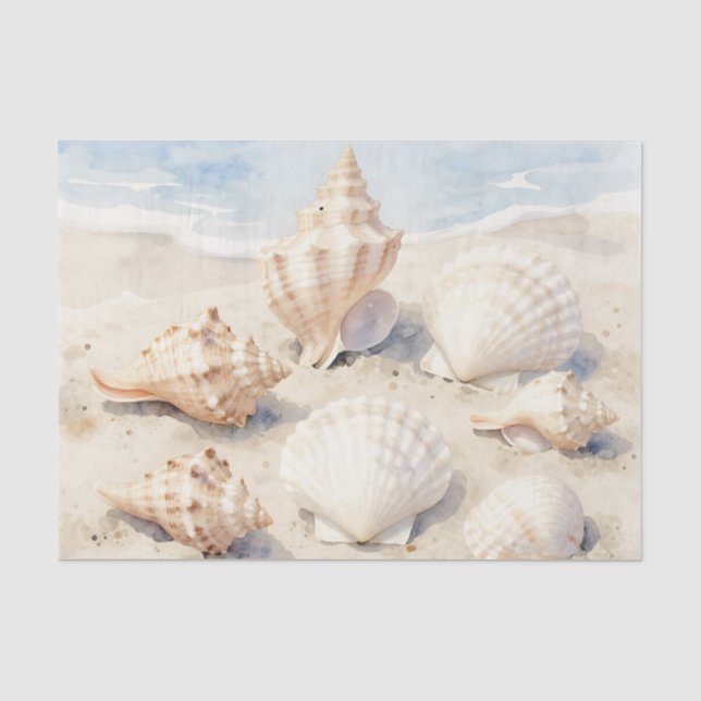 Aquarell-Muscheln Strand Szene Seidenpapier (Vorderseite)