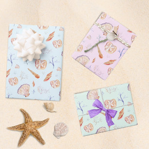 Aquarell-Muscheln und Korallenmuster Geschenkpapier Set