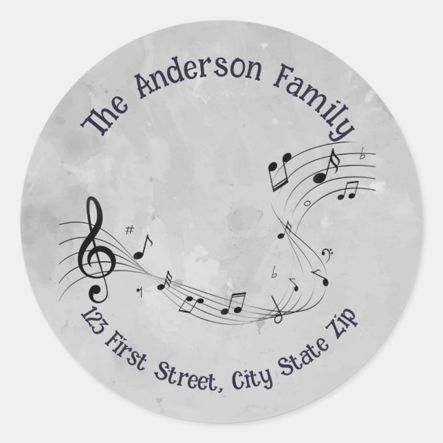 Aquarell-Musiknoten Musiker Runder Aufkleber (Vorderseite)