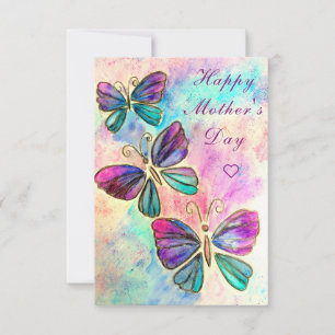 Aquarell-Muttertags-Karte mit Schmetterlingen Karte