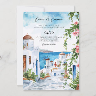 Aquarell Mykonos Strandhochzeit Einladung