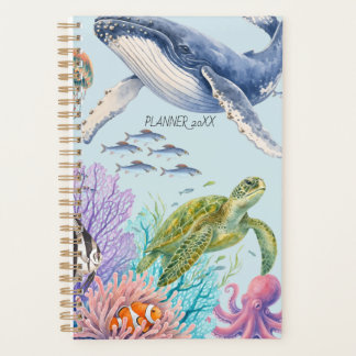 Aquarell-Mystische Ozeantiefen Meeresleben Planer
