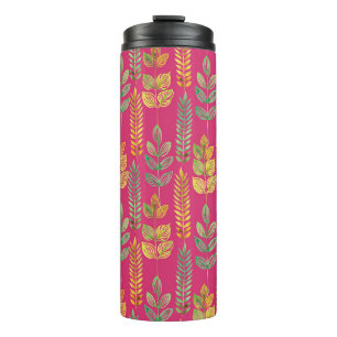 Aquarell nahtloses florales Muster Hintergrundtext Thermosbecher