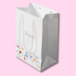 Aquarell-Name Wildblume Minimalistischer Boho-Stil Mittlere Geschenktüte