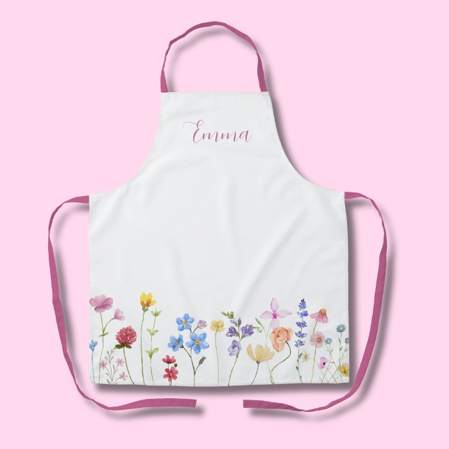 Aquarell-Name Wildblume Minimalistischer Boho-Stil Schürze (Von Creator hochgeladen)