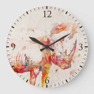 Aquarell-Nashorn-Digital-Malerei Große Wanduhr