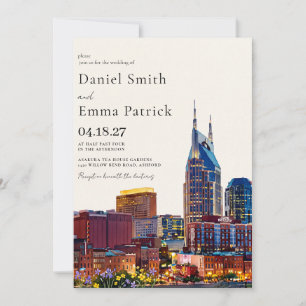 Aquarell Nashville Tennessee Skyline Hochzeit Einladung