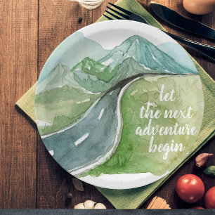 Aquarell Natur Lass Das Nächste Abenteuer Beginnen Pappteller