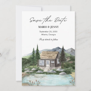 Aquarell Naturhaus See Hochzeit  Save The Date