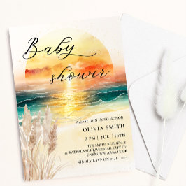 Aquarell Nautical Ocean Sunset Beach Baby Dusche Einladung