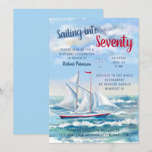 Aquarell-Nautik-Segelyacht-Siebzigster-Geburtstag Einladung