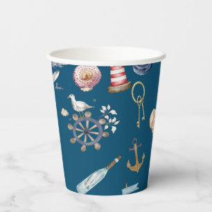 Aquarell-Nautikelemente Blau Pappbecher