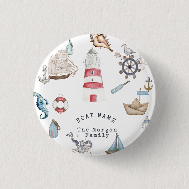 Aquarell-Nautikelemente Seemann Button (Vorderseite)