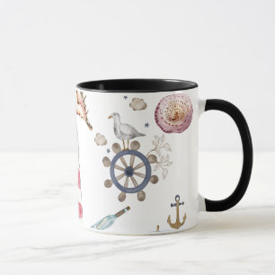 Aquarell-Nautikelemente Seemann Tasse