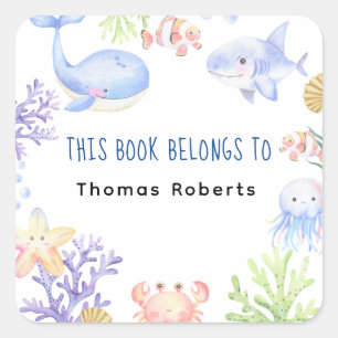 Aquarell nautisch - Baby-Shower-Exlibris Quadratischer Aufkleber