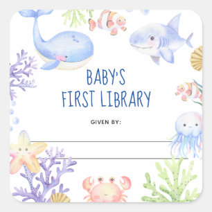 Aquarell nautisch - Baby Shower Exlibris Quadratischer Aufkleber