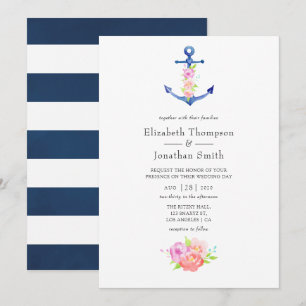 Aquarell-nautisch thematisierte florale Hochzeit Einladung