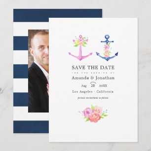 Aquarell-nautisch thematisierte florale Hochzeitsf Save The Date