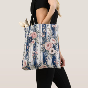 Aquarell-Navy-Blumenstreifenmuster-Design