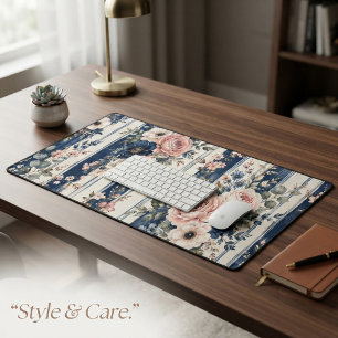 Aquarell-Navy-Blumenstreifenmuster-Design Schreibtischunterlage