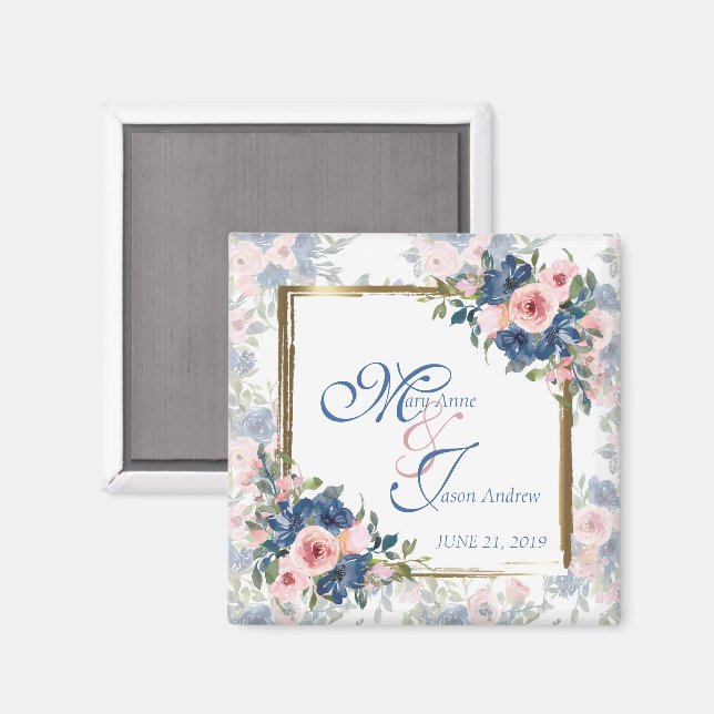 Aquarell Navy & Blush Hochzeit Magnet (Vorderseite/Rückseite)