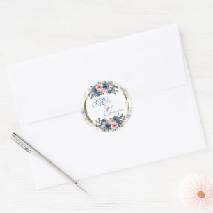 Aquarell Navy & Blush Hochzeit Runder Aufkleber