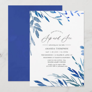 Aquarell-Navy-Indigo-Blätter-Sip-and-See-Party Einladung