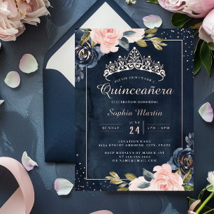 Aquarell Navy Rose Gold Quinceanera  Folieneinladung