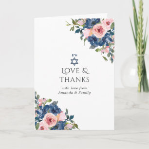 Aquarell Navy- und Rosafarbenes Floral Bat Mizwa-F Dankeskarte