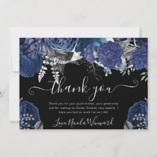 Aquarell Navy und Silber Rosen Sweet 16 Dankeskarte