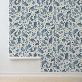 Aquarell Navyblauer Wal Paisley mit Creme Tapete