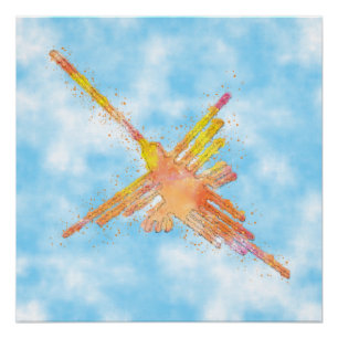 Aquarell Nazca Kolibri Blaue Himmel Poster