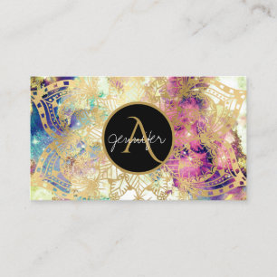 Aquarell-Nebel-Gold-Mandala-modernes Monogramm Visitenkarte