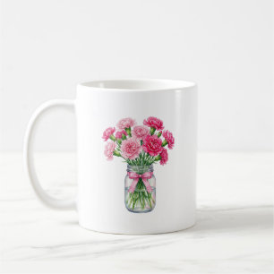 Aquarell-Nelke-Mason-Glas-Rosa-Blumen-Tasse Kaffeetasse
