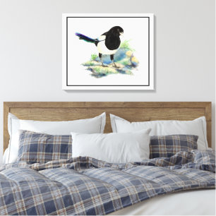 Aquarell Neugierige Elster Vogel Natur Kunst Leinwanddruck