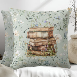 Aquarell New Chapter, Stapel wilder Blumenbücher Kissen