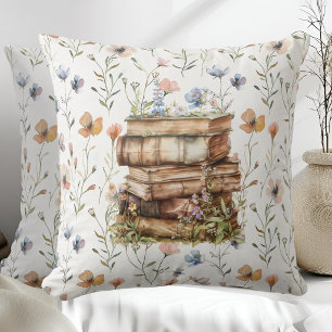 Aquarell New Chapter, Stapel wilder Blumenbücher Kissen