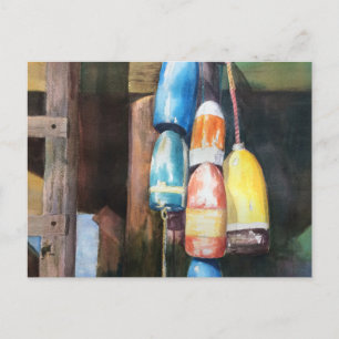 Aquarell New England Lobster Buoy Seascape Einladungspostkarte