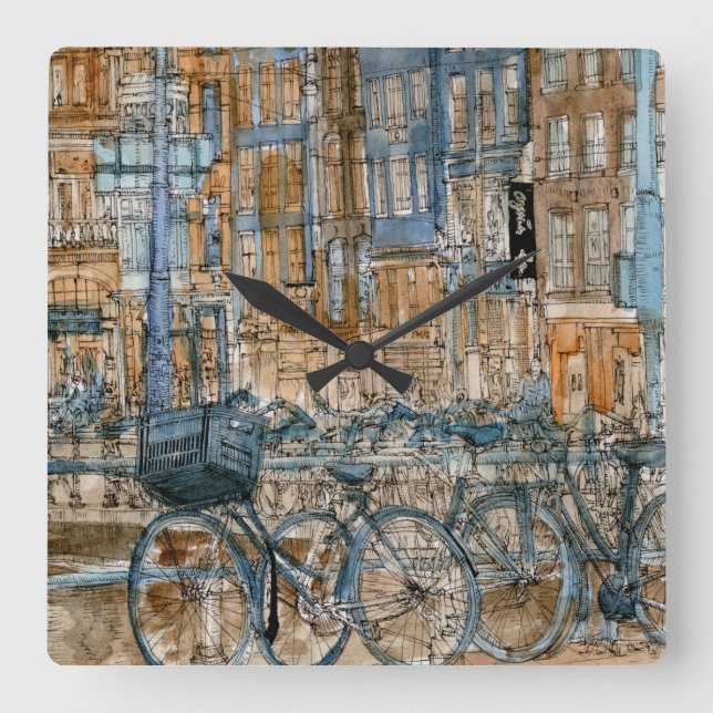 Aquarell-New- York Cityansicht der Quadratische Wanduhr (Vorderseite)