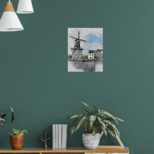 Aquarell Niederlande Windmühle – Niederländisch Poster