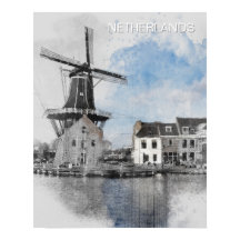 Aquarell Niederlande Windmühle – Niederländisch