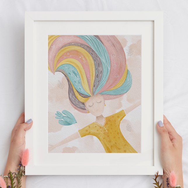 Aquarell niedlich Cartoon Mädchen. Pink Fee Fantas Poster (Von Creator hochgeladen)