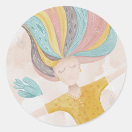 Aquarell niedlich Cartoon Mädchen. Pink Fee Fantas Runder Aufkleber