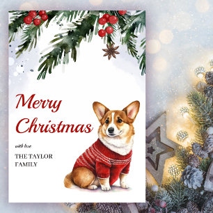 Aquarell Niedlich Corgi Hund Frohe Weihnachten