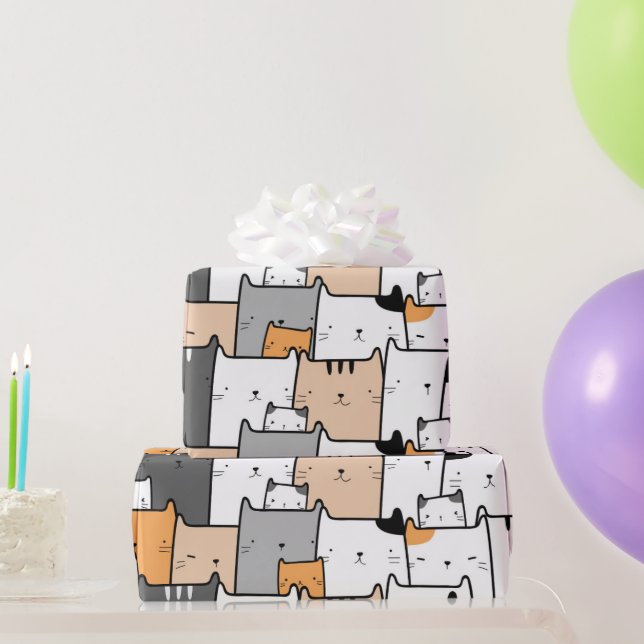 Aquarell Niedlich Kleine Katzen Tierzeichnungen Geschenkpapier (Partygeschenke)