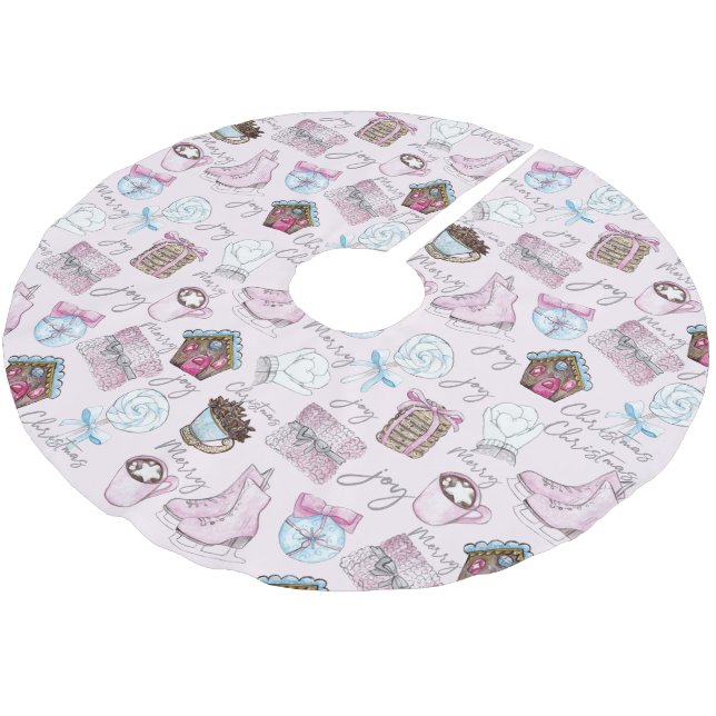 Aquarell Niedlich Rosa Weihnachten Polyester Weihnachtsbaumdecke (Schrägansicht)