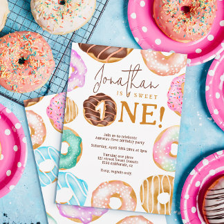 Aquarell niedliche Donuts Sweet 1. Geburtstag Einladung