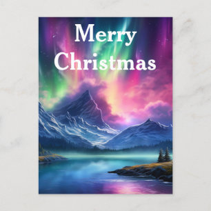 Aquarell Nordlichter aurora borealis  Feiertagspostkarte