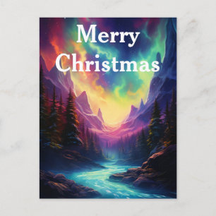 Aquarell Nordlichter aurora borealis Feiertagspostkarte